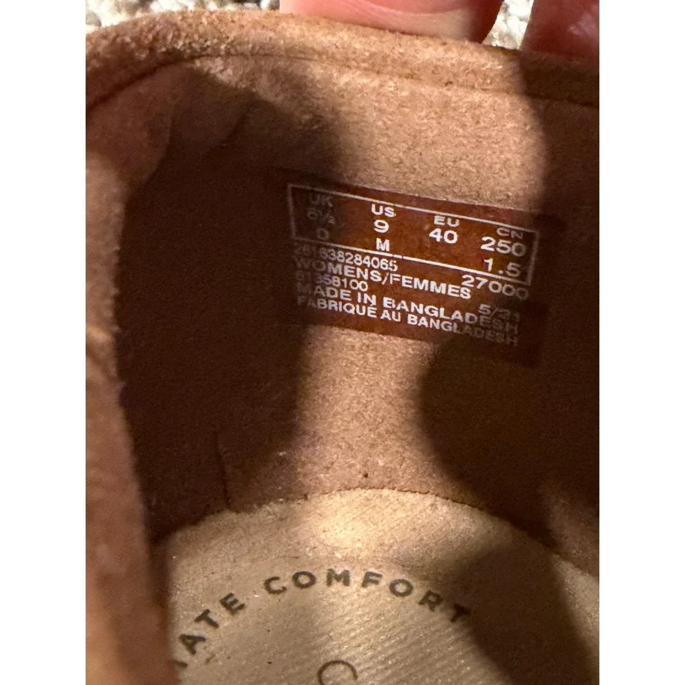 Clarks Airabell Slip On Tan Brown Suede Ruffle Wedge Loafers Comfort Shoes Sz‎ 9